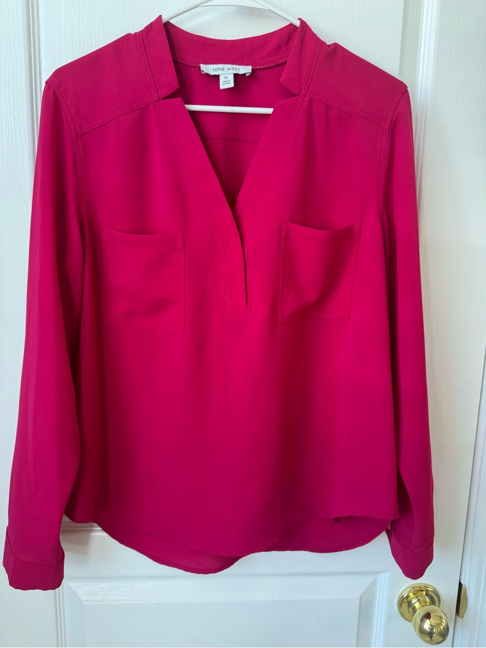 Nine West Bright Fuchsia V-Neck Long Sleeve Tunic